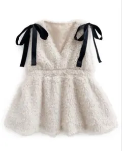 GRL Vネックリボンファーペプラムチュニック[gn333] 　ホワイト