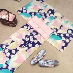 浴衣 ゆかた yu1865 レディース お仕立て上がり 和風館 紺地花柄 新品