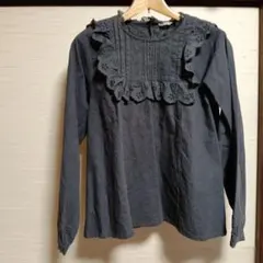 Samansa Mos2 刺繍フリル 長袖ブラウス チャコールグレー新品タグ付き