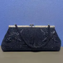 ネイビー ビーズ刺繍 クラッチバッグ