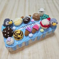 ボックスティッシュカバー　ボックスティッシュケース　あみぐるみ　アイス
