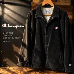 Champion コーデュロイ コーチジャケット 黒 XL 刺繍ロゴ