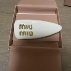 箱タグ付】MiuMiu カチューシャ アストラルブルー 金ロゴ シープレザー