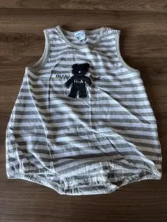 ストライプ ノースリーブロンパース クマ刺繍