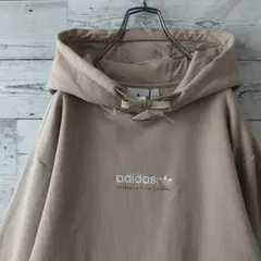 希少サイズ☆アディダス 刺繍 センターロゴ パーカー 2XO ベージュ