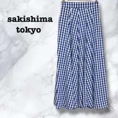 【サキシマトーキョー】ギンガムチェックフレアマキシスカート　薄手