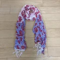 レディース　赤　青　ホワイト　花柄　フラワー　ストール　マフラー