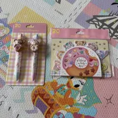 ダッフィー 20周年 フィルドウィズジョイ ボールペン 黒2本 ふせん メモ付