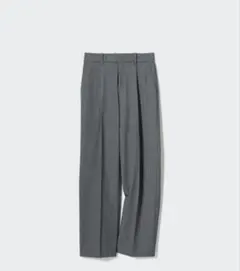 【美品】ユニクロ　タックワイドパンツ グレー
