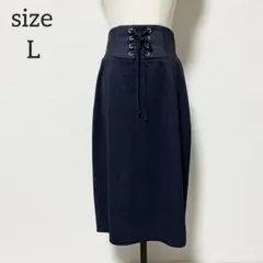 美品 デニム風タイトスカート Lサイズ ウエスト編み上げデザイン カットソー