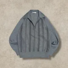 90s　ハーフジップニット　ストライプ　グレー　ノームコア　シティボーイ　古着のサムネイル