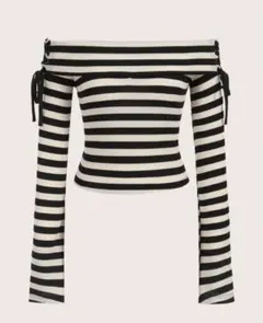 【美品】SHEIN EZwear 縞模様プリント オフショルダー レースアップ