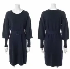 【新品】ベルト付きニットワンピース　M エムズエキサイト　Dブルー