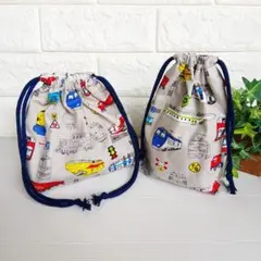 (ハンドメイド)お弁当袋＆コップ袋セット　電車　新幹線　入園入学