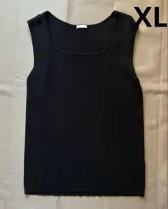 GUリブニットスクエアネックタンクトップ 黒ブラックXL