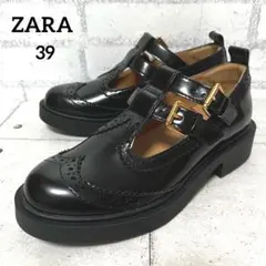 未使用級【ザラ】Wストラップ ローファー 厚底 メリージェーン♡ブラック 39