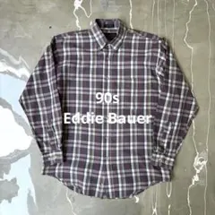 90s Eddie Bauer 黒タグ チェック BD シャツ 韓国製 M 古着