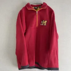 ミッキーマウス刺繍 レッド ハーフジップセーター