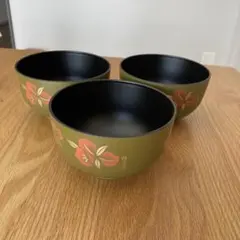 オリーブグリーン 花柄 桂由美お椀3個セット