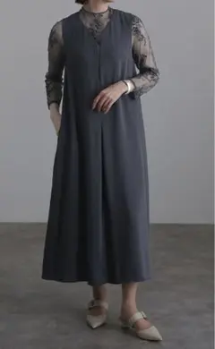 ジレレイヤード風レースワンピース　結婚式フォーマル　パーティー　マタニティ