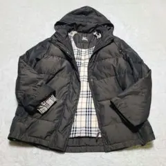 【人気】バーバリーロンドン　ダウンジャケット　ノバチェック　フード収納可　L