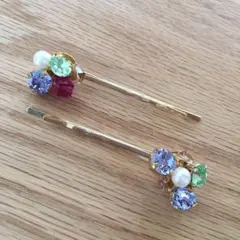 ハンドメイド　ヘアピン　スワロフスキー使用　2個セット