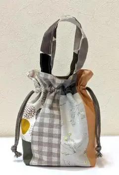 マチ付き巾着バック　裏地付き[パッチワーク]