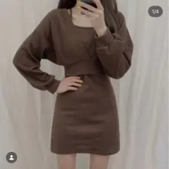 【定価 3,289円】4every ニットワンピース 7分丈 カーディガン