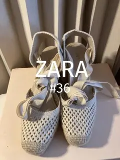 ZARA エスパドリーユ ウェッジソール サンダル #36 メッシュ リボンのサムネイル