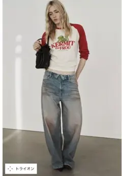 完売　ZARA TRF ミッドライズ折り返しウエストデニムパンツ36