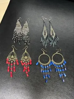 まとめ売り5点【タイ】ピアスとブレスレット ビーズ×ワイヤー×編み細工 民族風