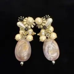 ハンドメイド パールビーズオーバルピアス