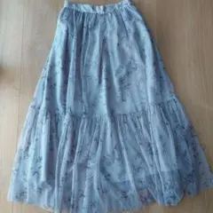 チュールロングスカート　グレーパープル