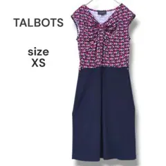 【良品】TALBOTS　ノースリーブワンピース　XS　幾何学模様　ネイビーレッド