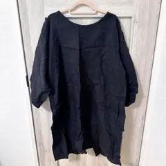 【美品】無印良品　リネン　割烹着　ダークグレー　黒　収納袋付きのサムネイル
