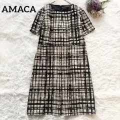 AMACA / アマカ/ 幾何学模様ワンピース 半袖 ネイビー洗える - メルカリ