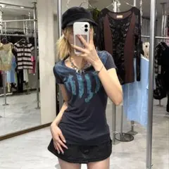 ARMANI JEANS 半袖 Tシャツ グラフィック ネイビー 薄手 ピチT
