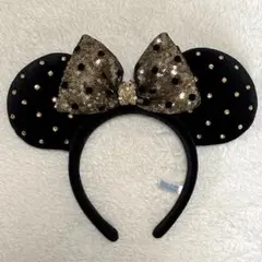 ミニー カチューシャ 黒×ゴールド ドット スパンコール