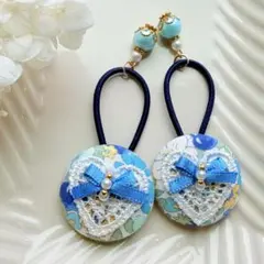 332✾︎ ハンドメイド　ヘアゴム2個セット　27㎜くるみボタン