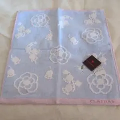 CLATHAS 花柄タオルハンカチ 水色/ピンク