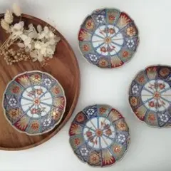 大聖寺伊万里　金襴手　輪花形　紋章の図　５寸皿　D174AS-fbda 大聖寺伊万里 金襴手 輪花形 紋章の図 5寸皿 D174AS-fbda
