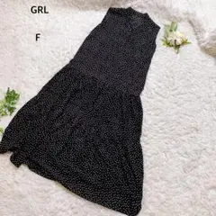 グレイル　ロングワンピース　ティアードスカート　シフォン　ドット柄　F 黒白