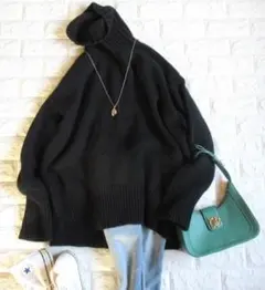 トゥモローランド ギャルリーヴィー 定価3万ファインウールタートルニット 黒