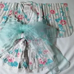 【100cm】浴衣ドレス　上下セット　オーガンジーのリボン付き