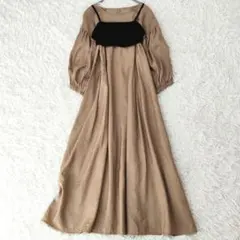 527 カプリシュレマージュ ビスチェSETパフワンピース ロング ベージュ