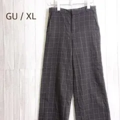 ジーユー　チェックワイドパンツ　XL　グレンチェック　ウエストゴム　リラックス