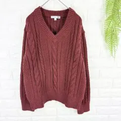 UNIQLO ユニクロ【M】長袖ケーブルニット アランセーター Vネック 厚手