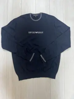 【美品】EMPORIO ARMANI セーター　ニット　薄手　刺繍ロゴ　ブラック