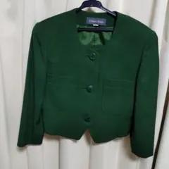 レディース　ノーカラージャケット　緑 昭和　レトロ　ミッドセンチュリー　バブリー