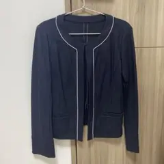 ロペピクニック ネイビー ノーカラー ジャケット シルバーパイピング付き